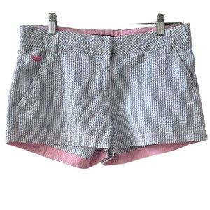 Southern Marsh Shorts Womens Chino Blue White Striped Seersucker  Logo Size 6